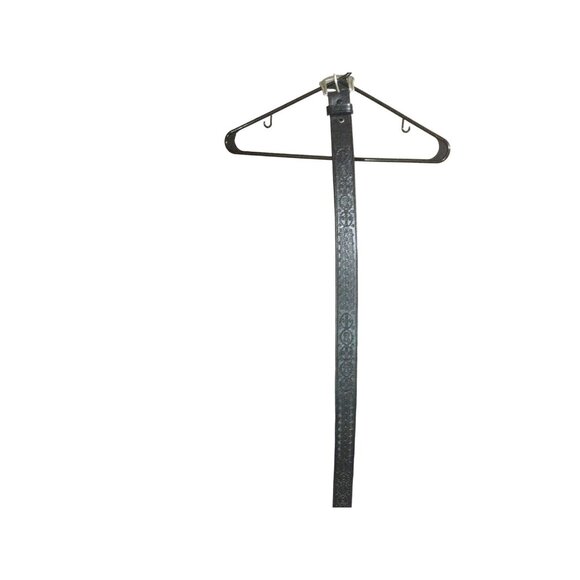 Vintage Black Tooled Leather Money Belt*Silver-Tone Buckle*Western Style Size 36 - Picture 7 of 8